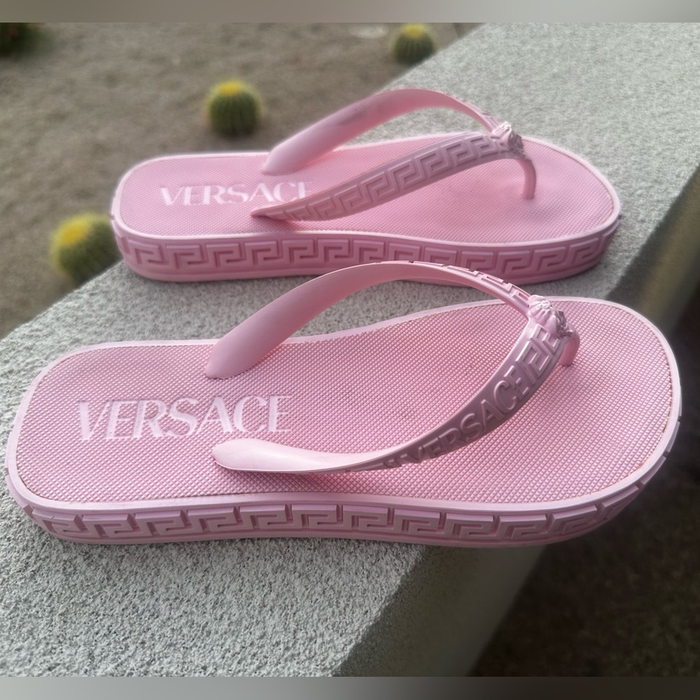 Versace Pink Rubber Flip Flop Sandals - Picture 6 of 7